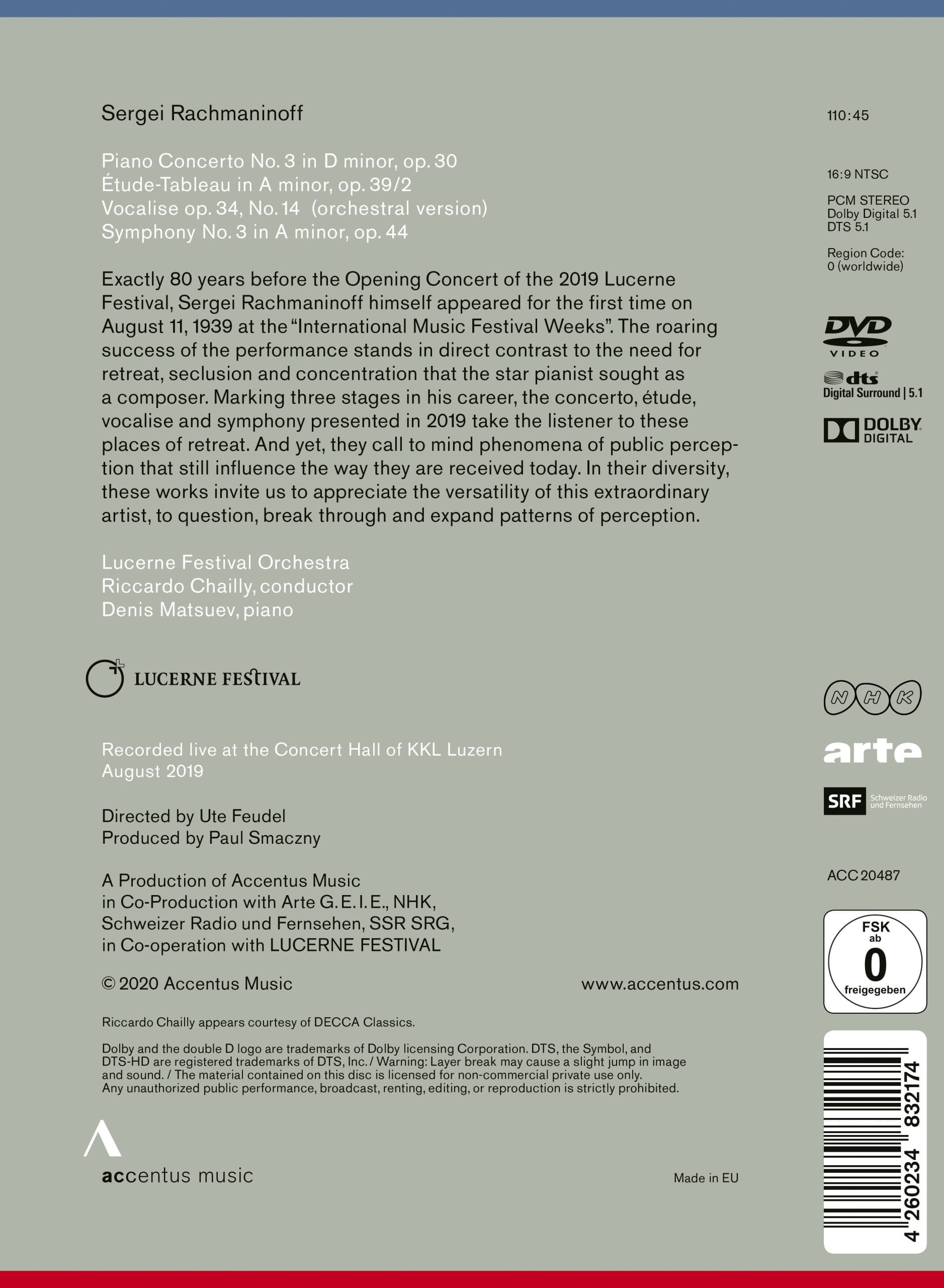 Rachmaninoff: Piano Concerto No. 3 / Symphony No. 3 - Back Cover