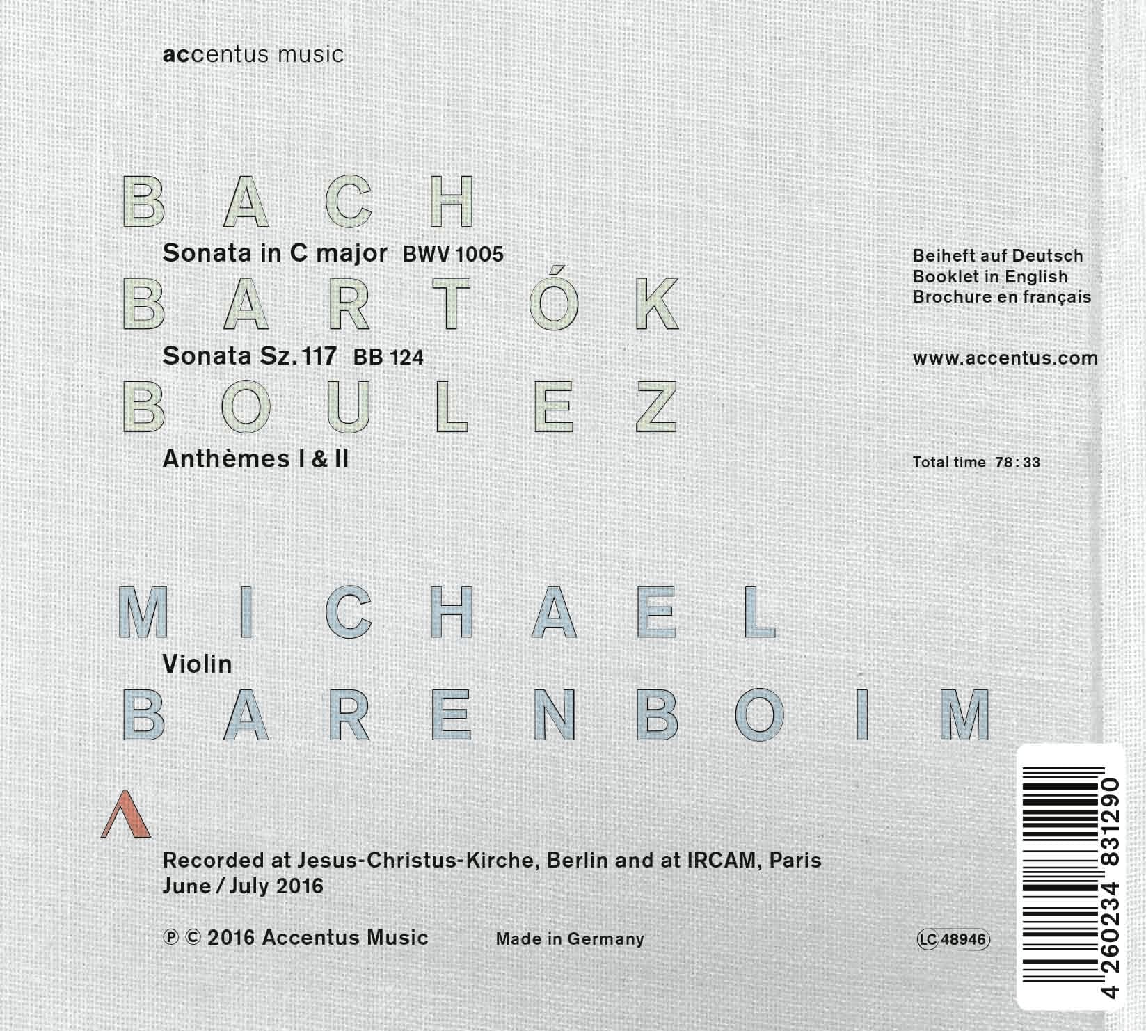 Bach, Bartók, Boulez - Back Cover