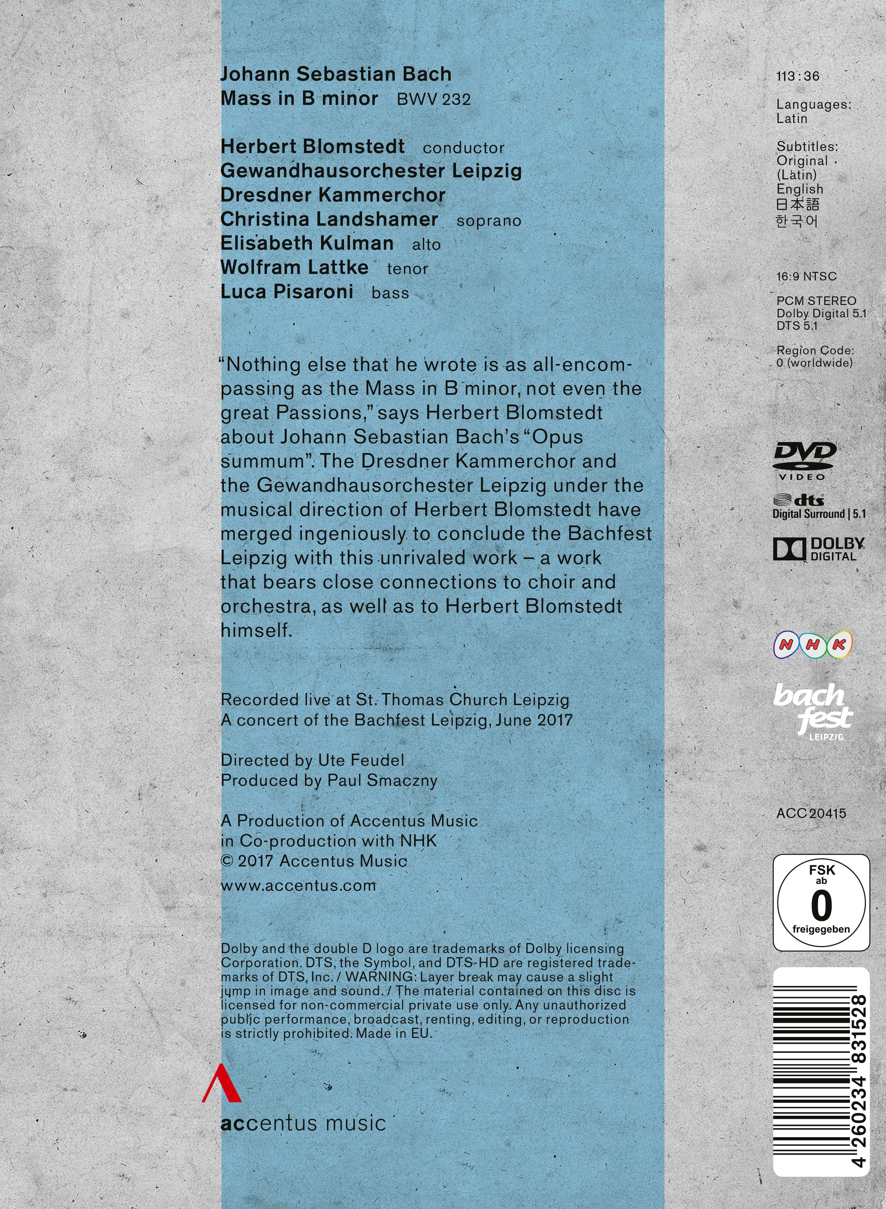 J. S. Bach: Mass in B minor  - Back Cover