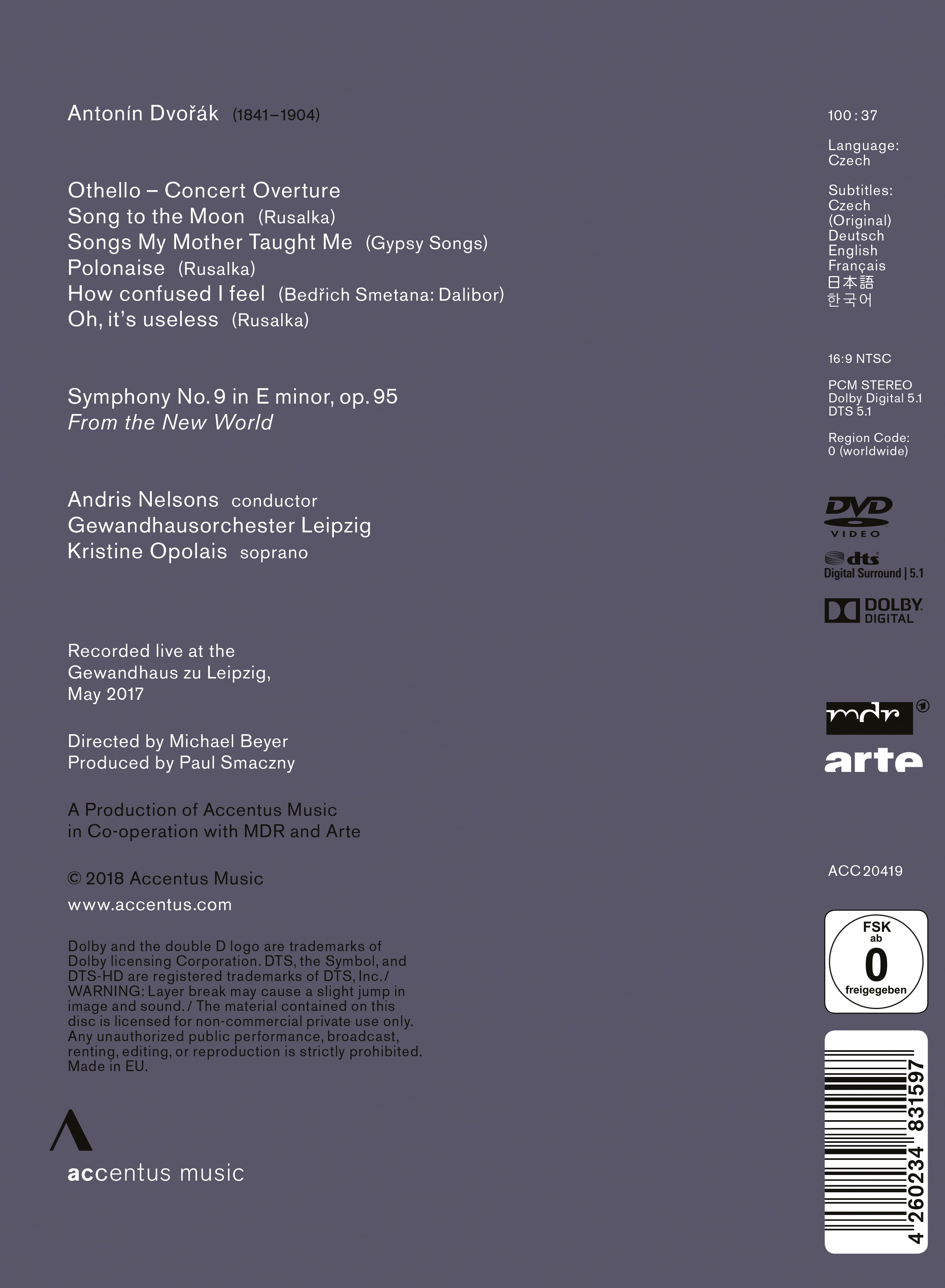 Dvořák: Sympohony No. 9 "From the New World" - Back Cover