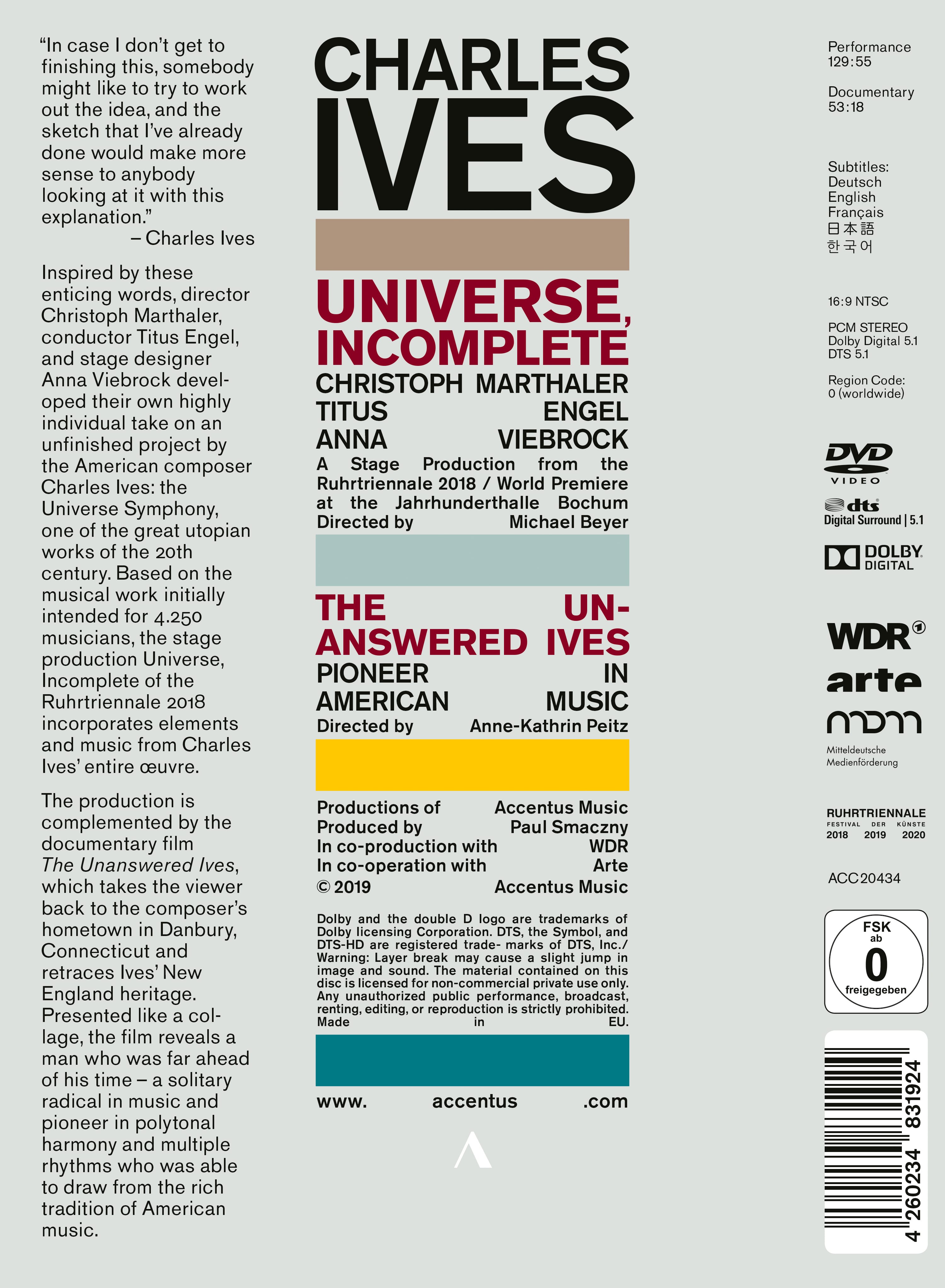 Charles Ives - Universe, Incomplete // The Unanswered Ives - Back Cover