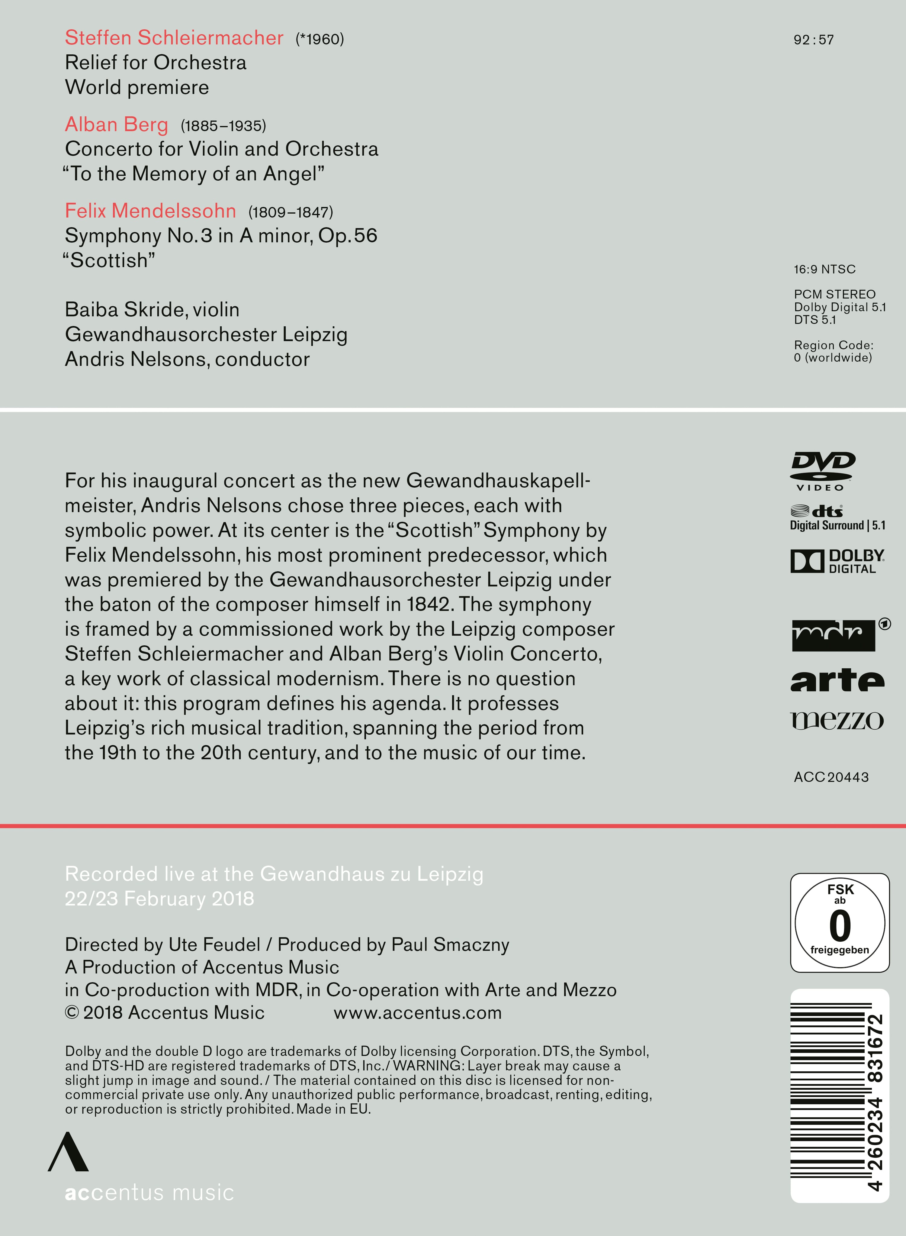 Berg: Violin Concerto | Mendelssohn: Scottish Symphony - Back Cover