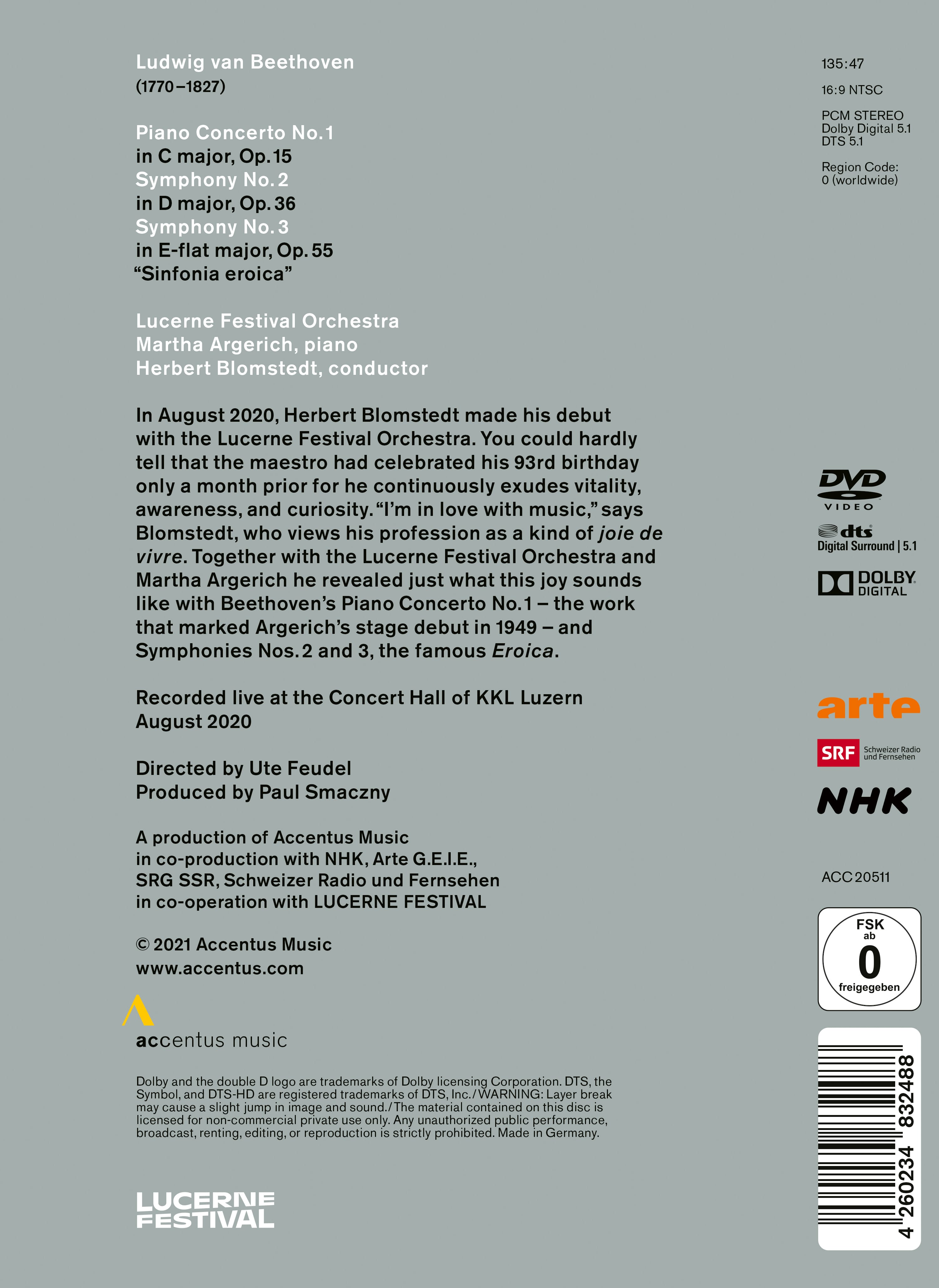 Beethoven: Piano Concerto No. 1 / Symphonies Nos. 2 & 3 - Back Cover