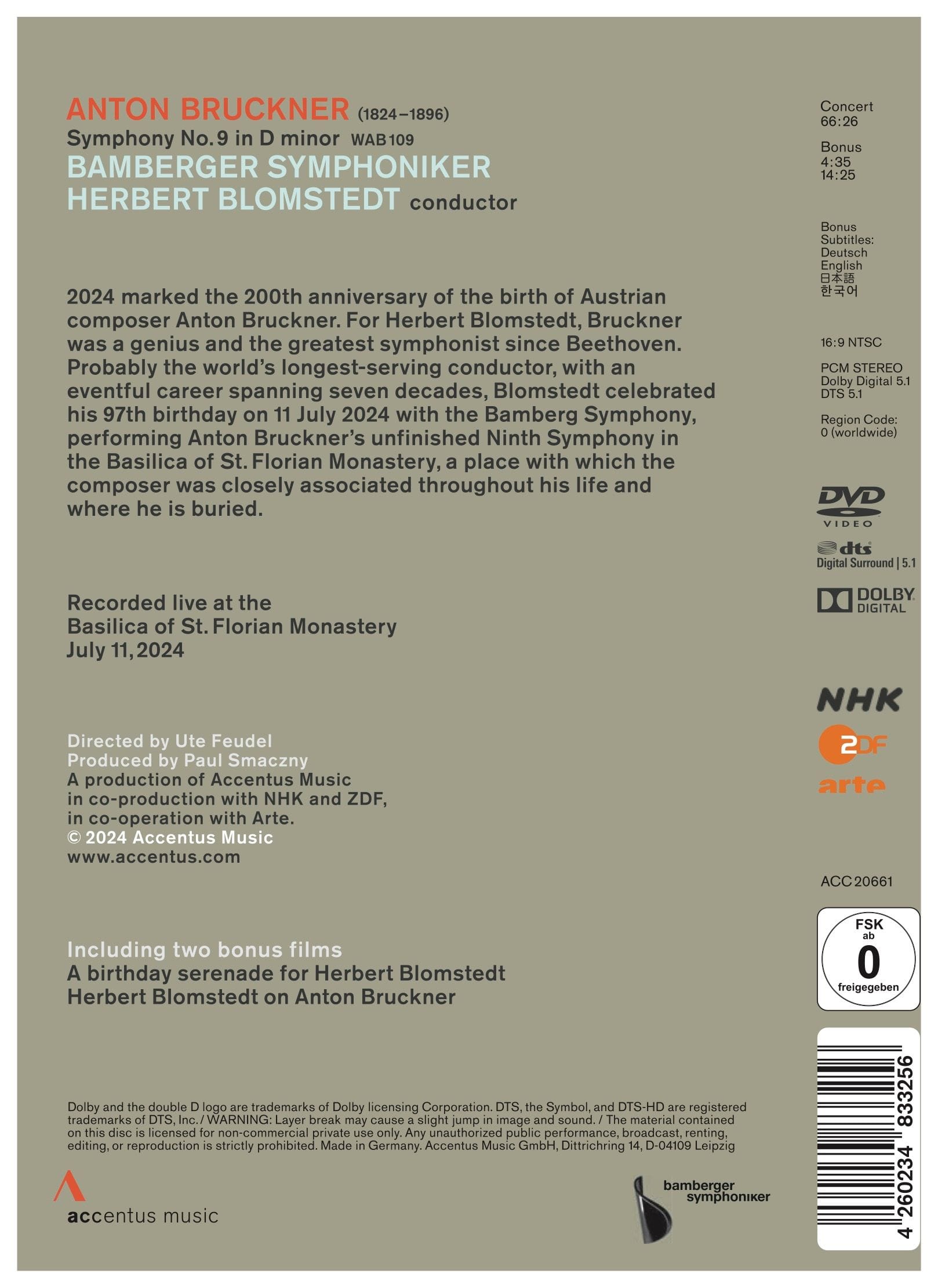 Bruckner: Symphony No. 9 - Back Cover