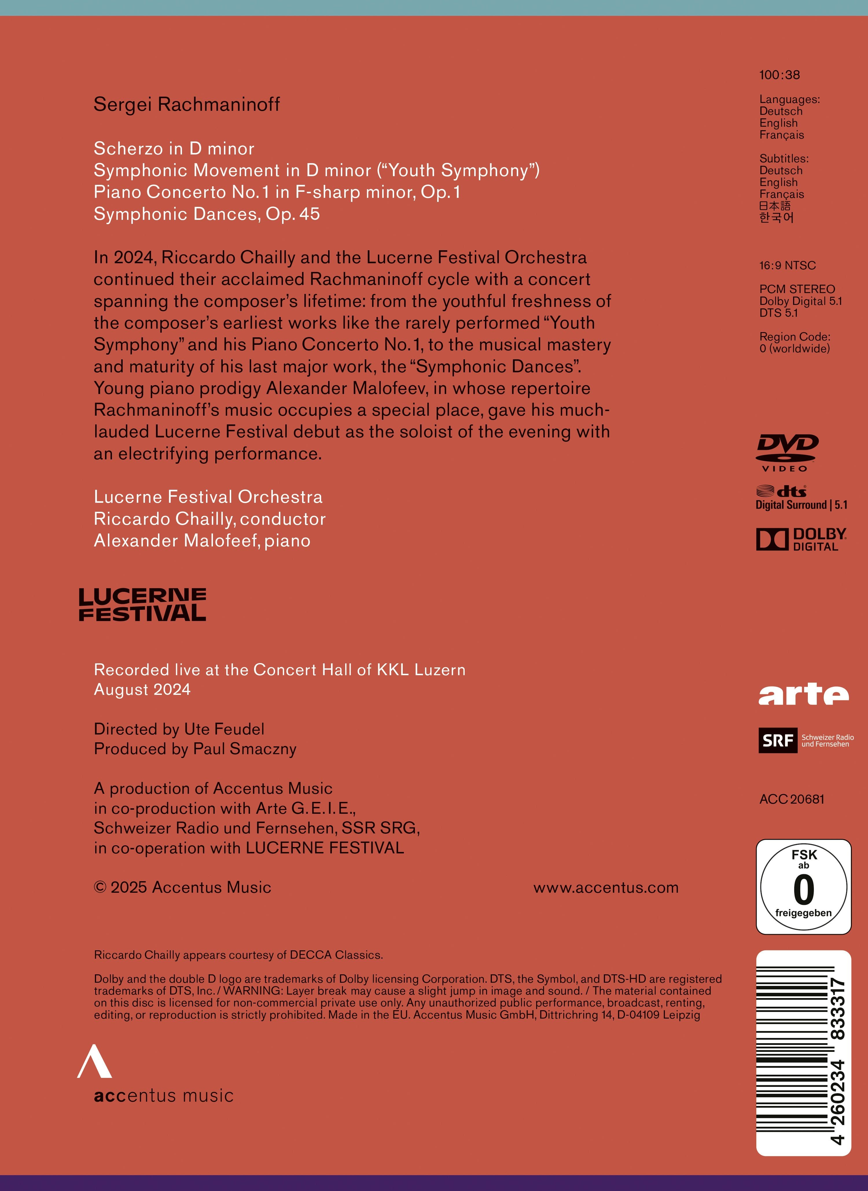 Sergei Rachmaninoff: Piano Concerto No. 1 | Symphonic Dances
 - Back Cover