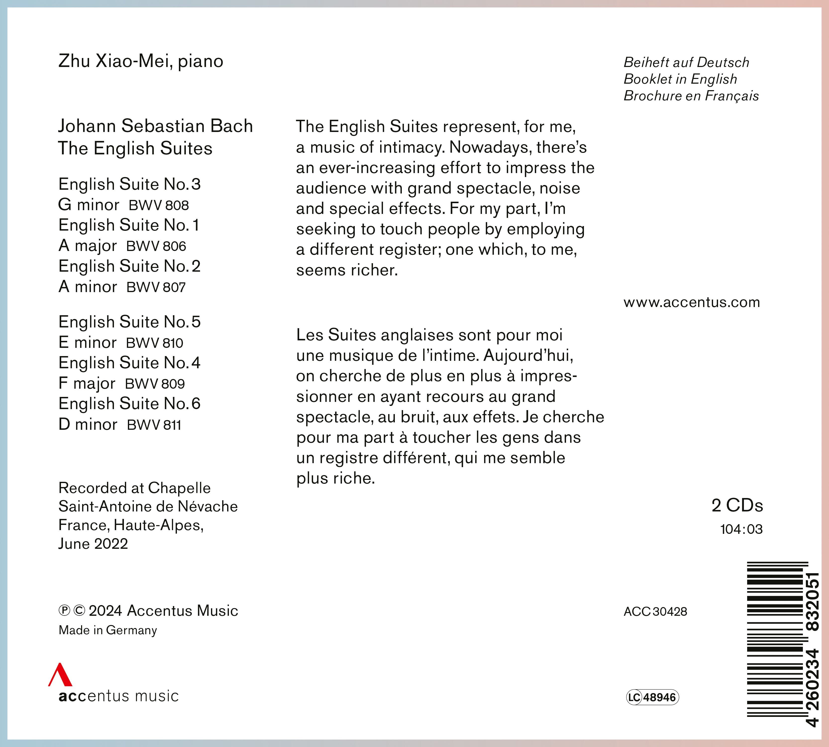 J. S. Bach: The French Suites, BWV806-811
Zhu Xiao-Mei - Back Cover