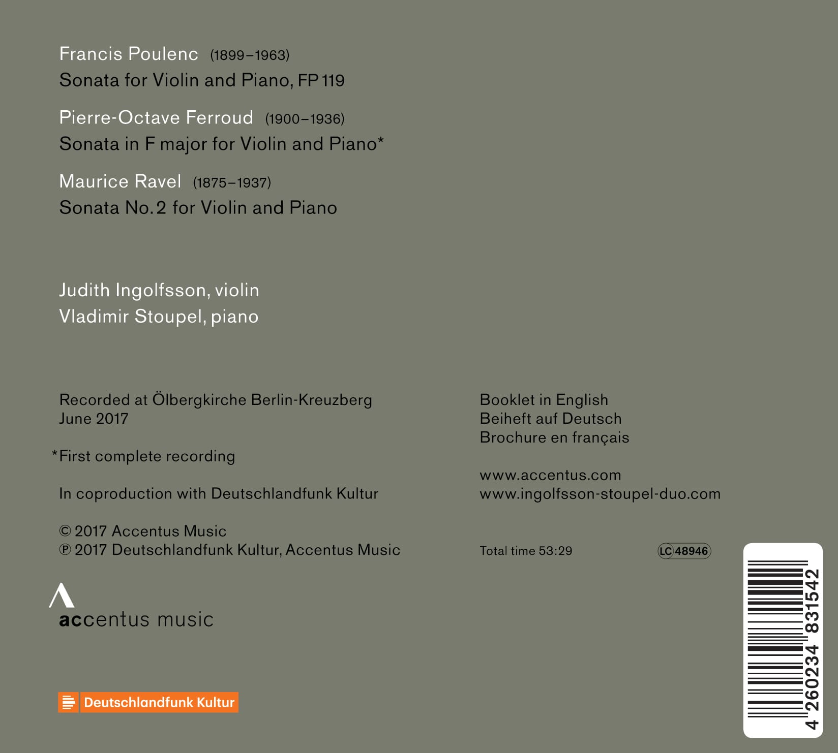 Poulenc | Ferroud | Ravel - Back Cover