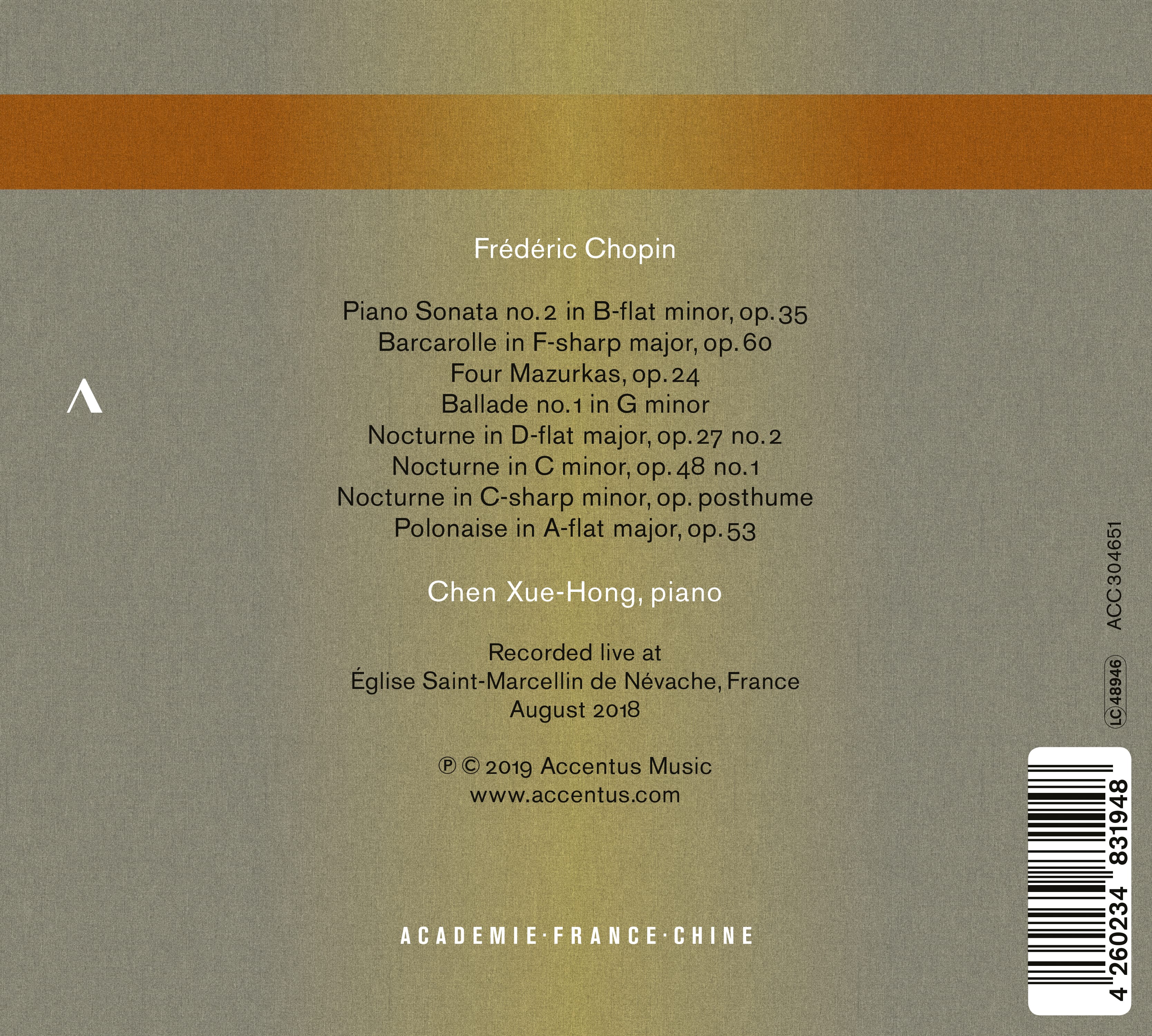 Chen Xue-Hong plays Chopin - Back Cover