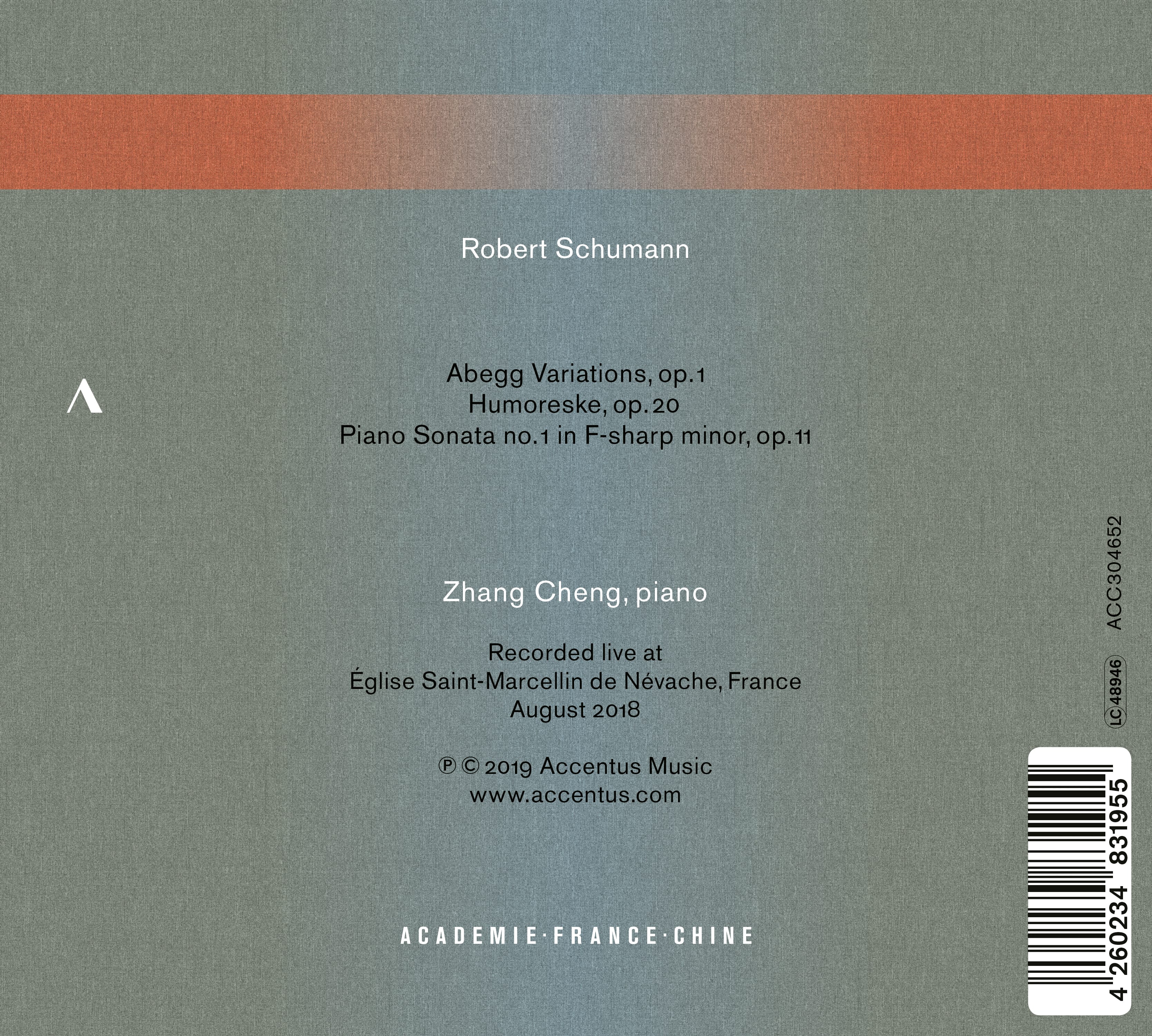 Zhang Cheng plays Schumann - Back Cover