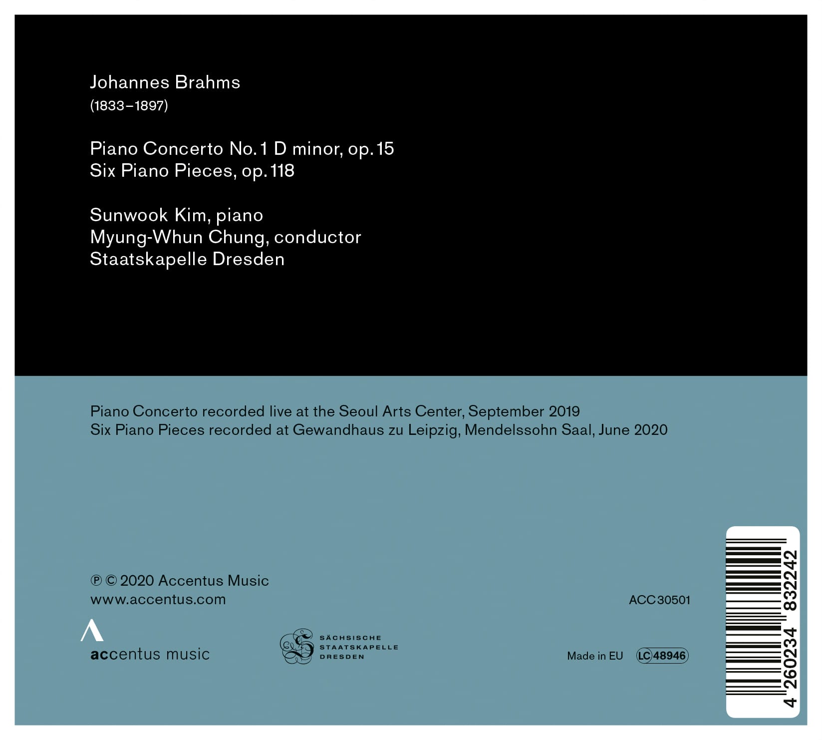Brahms: Piano Concerto No. 1 & Six Piano Pieces - Back Cover