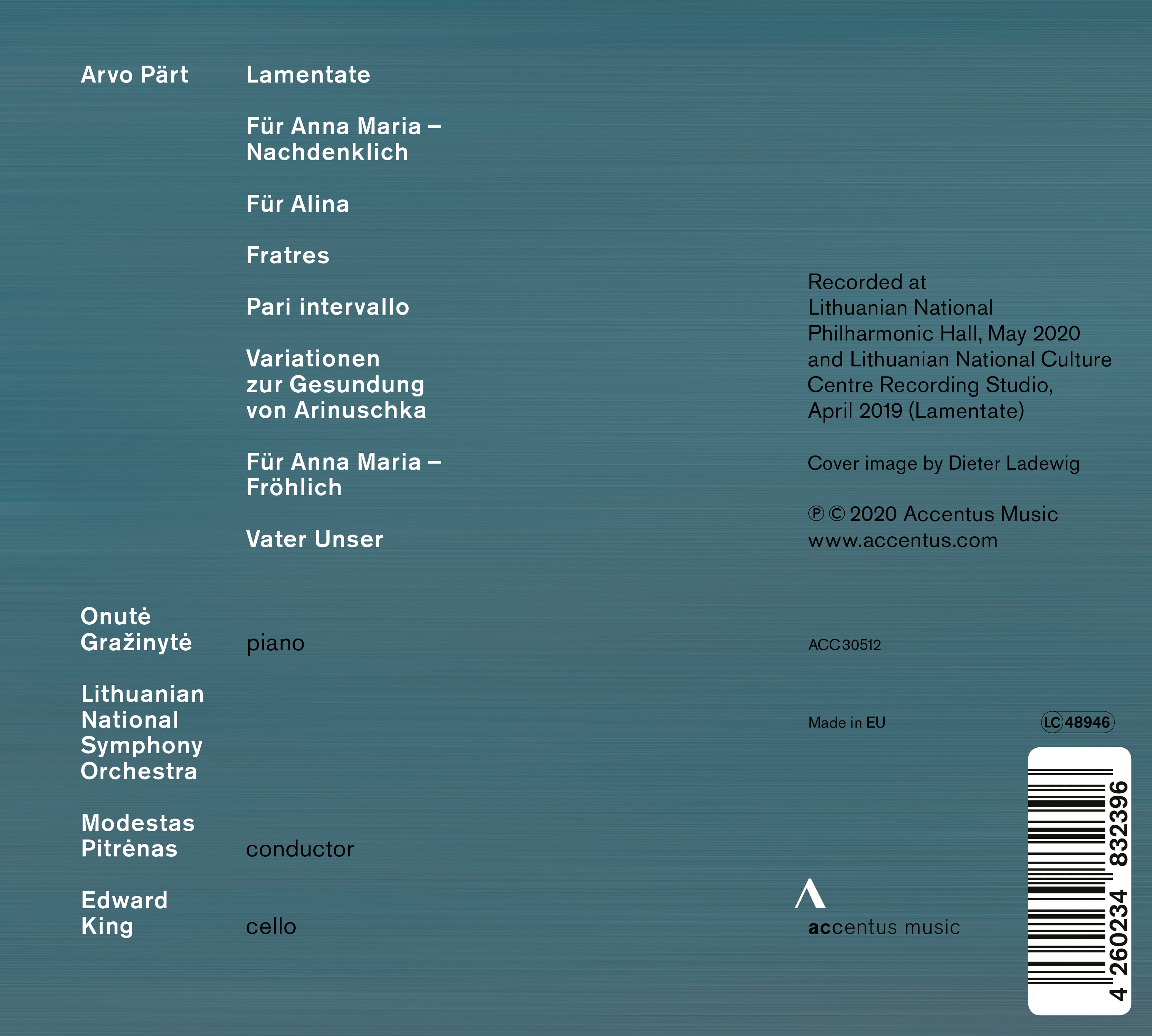 Arvo Pärt: Lamentate - Back Cover