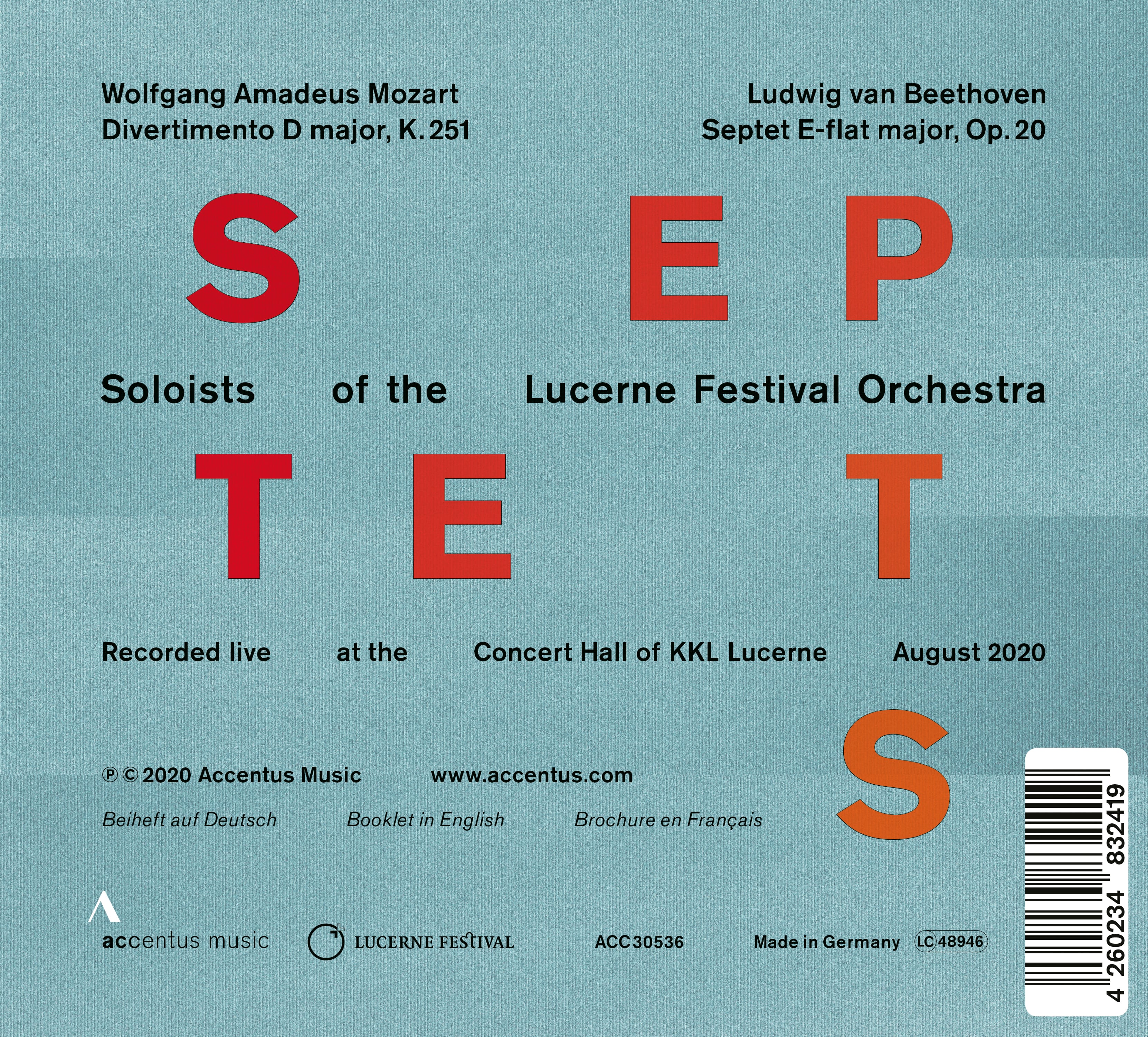 Mozart / Beethoven: Septets - Back Cover