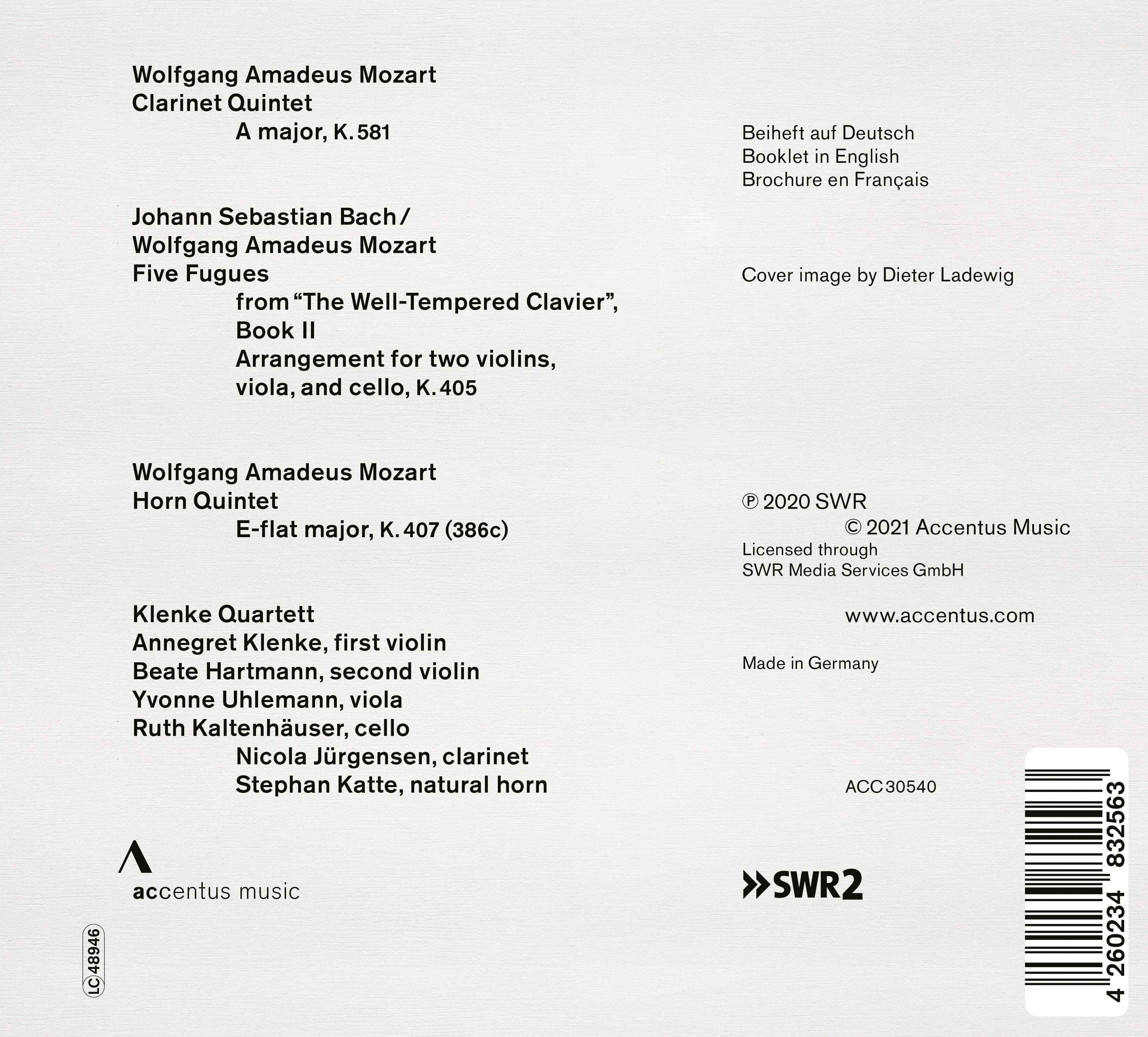 W. A. Mozart: Horn & Clarinet Quintet - Back Cover