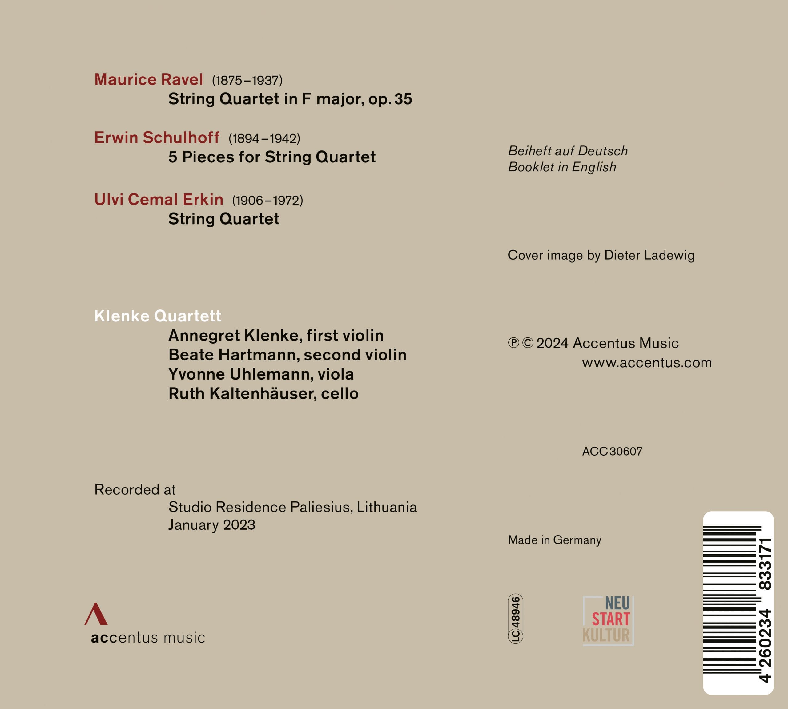 Ravel, Schulhoff, Erkin 
Klenke Quartett - Back Cover