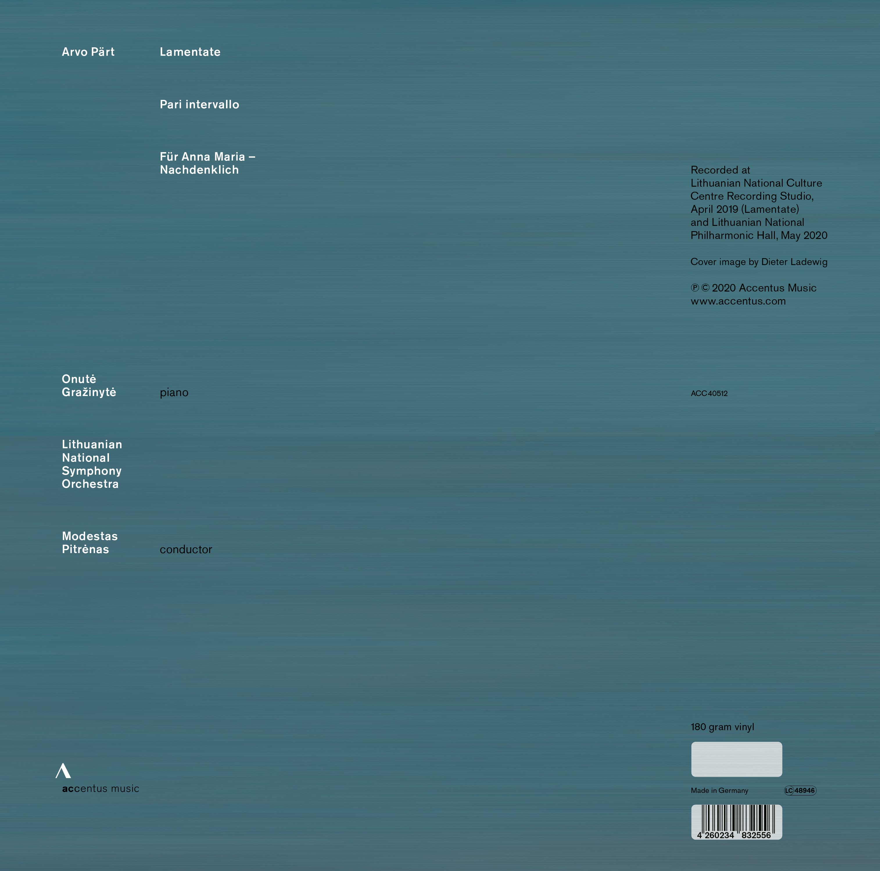 Arvo Pärt: Lamentate - Back Cover