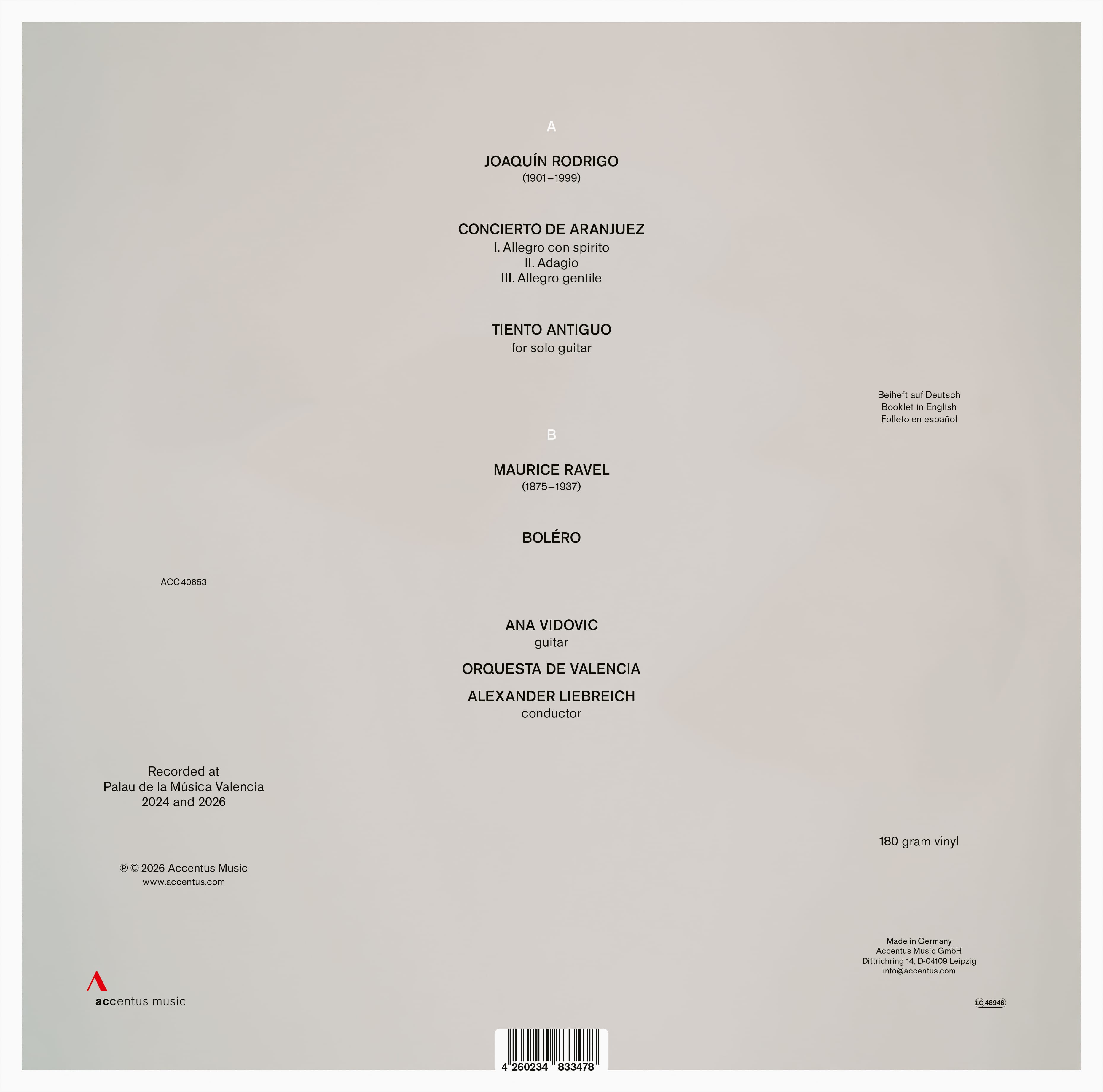 Rodrigo: Concierto de Aranjuez | Ravel: Boléro - Back Cover