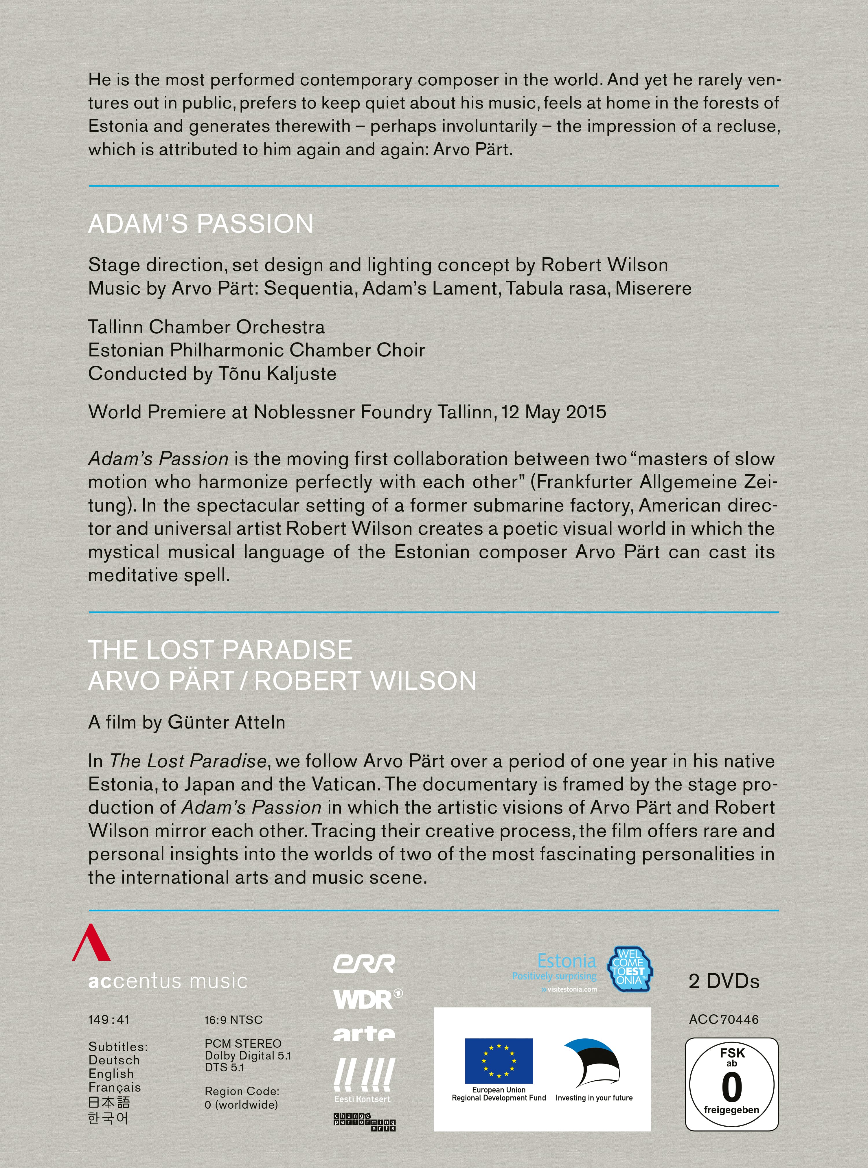 Arvo Pärt | The Lost Paradise & Adam's Passion - Back Cover