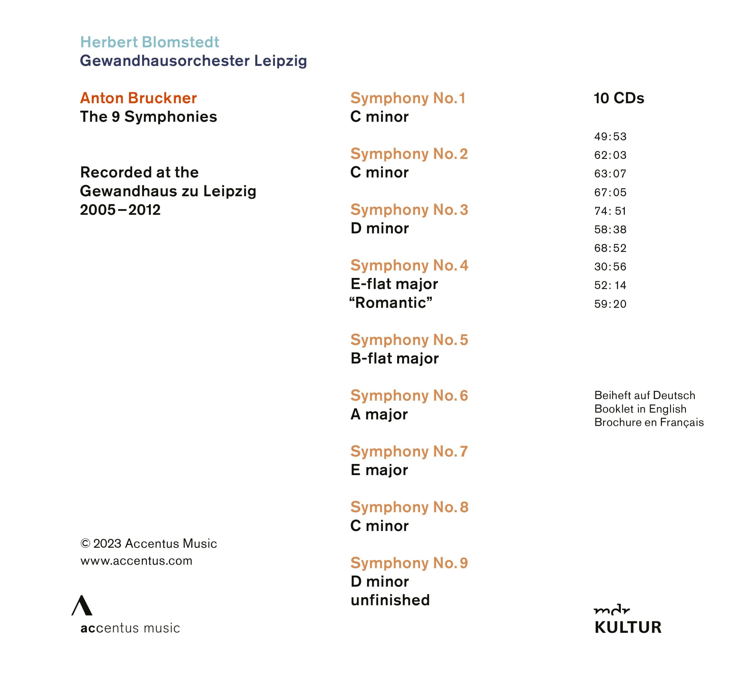 Anton Bruckner: The 9 Symphonies
Herbert Blomstedt, Gewandhausorchester - Back Cover